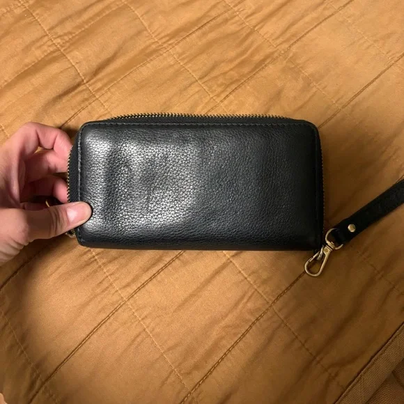 Michael Kors Black Leather Wristlet Wallet | Zip Around - Picture 3 of 7